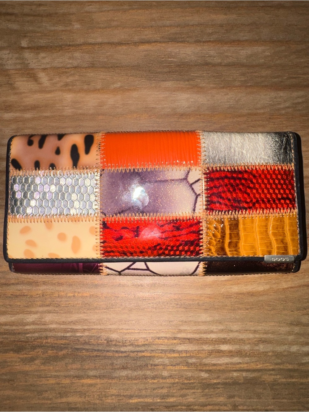 DOOS Multicolor Patchwork Leather Long Continental Wallet Clutch